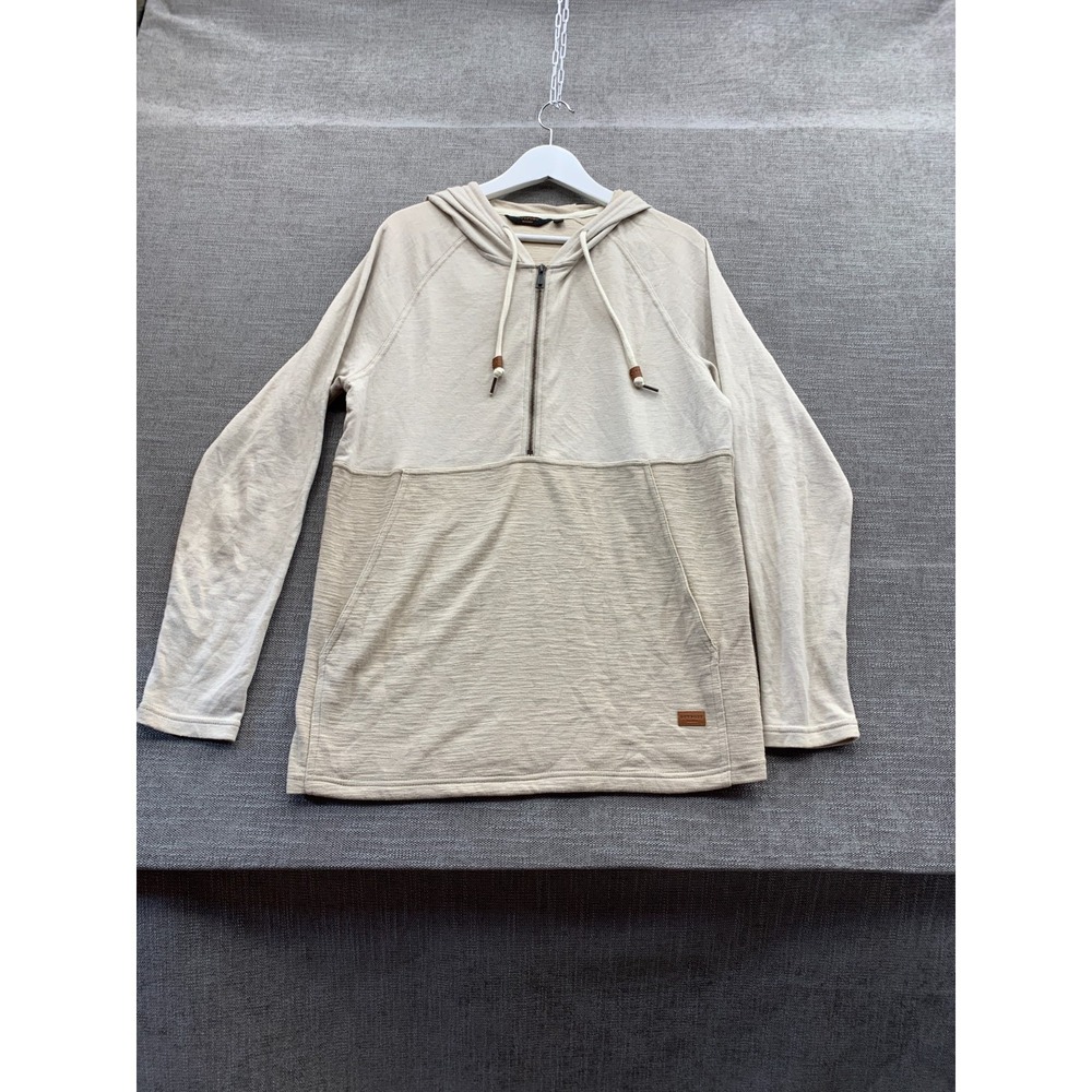 Outpost Makers Hoodie Mens Large Beige Colorblock Textured Knit Quarter Zip